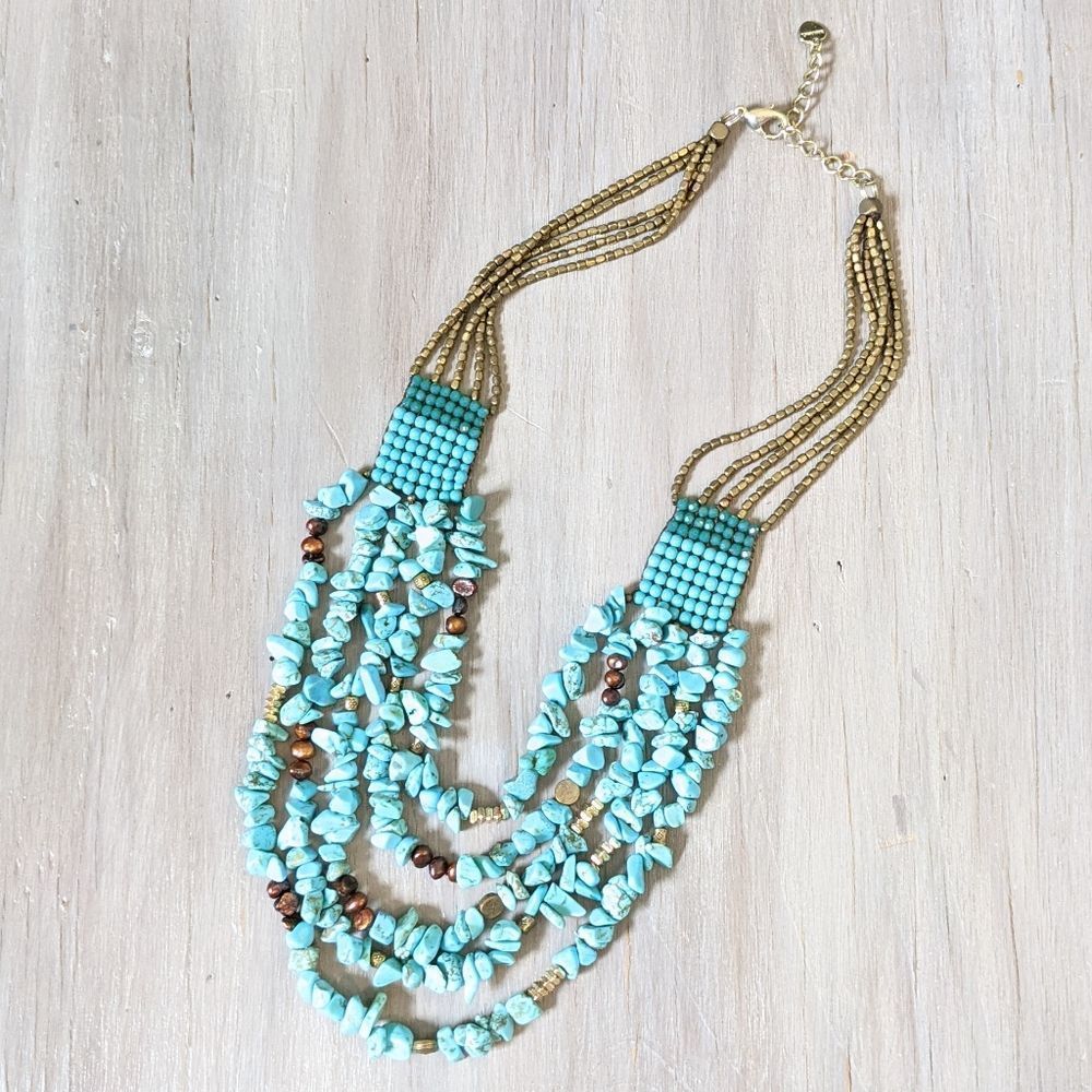 Turquoise bib beaded necklace